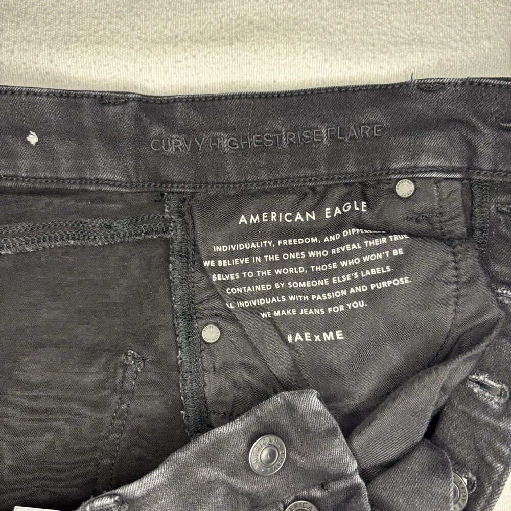 American Eagle Flare Jeans Women 8 Black Excellent Curvy Highest Rise Button Fly - Picture 6 of 14